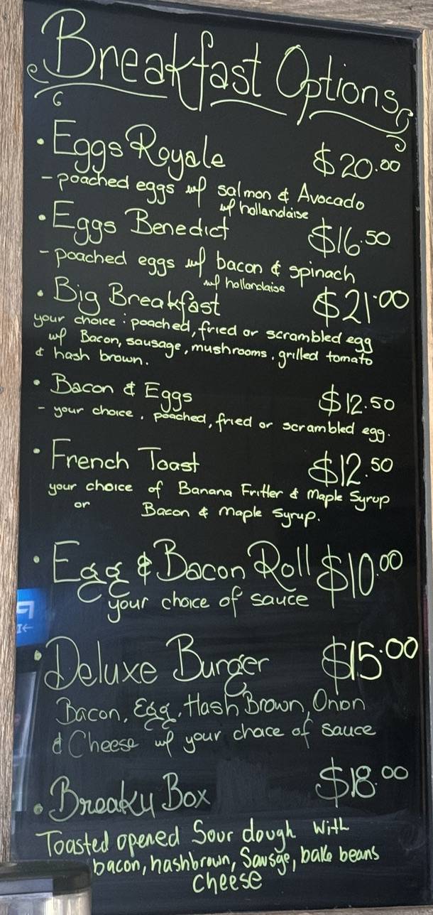 Menu at Food Co cafe, Eden