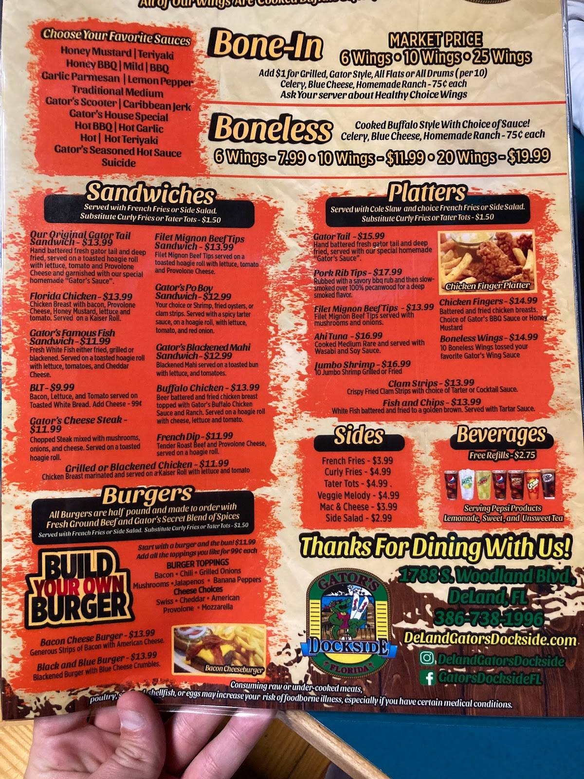 Menu at Gators Dockside DeLand restaurant, DeLand