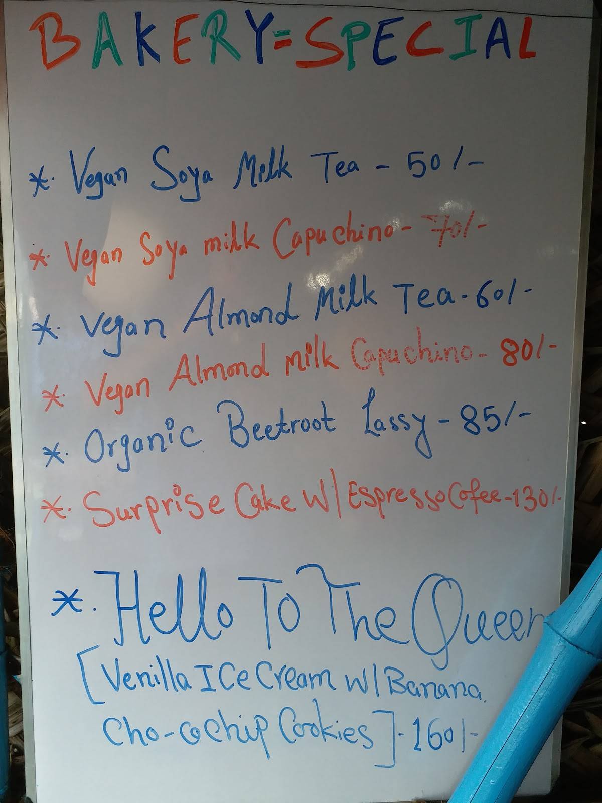 Menu at German Bakery, Tiruvannamalai