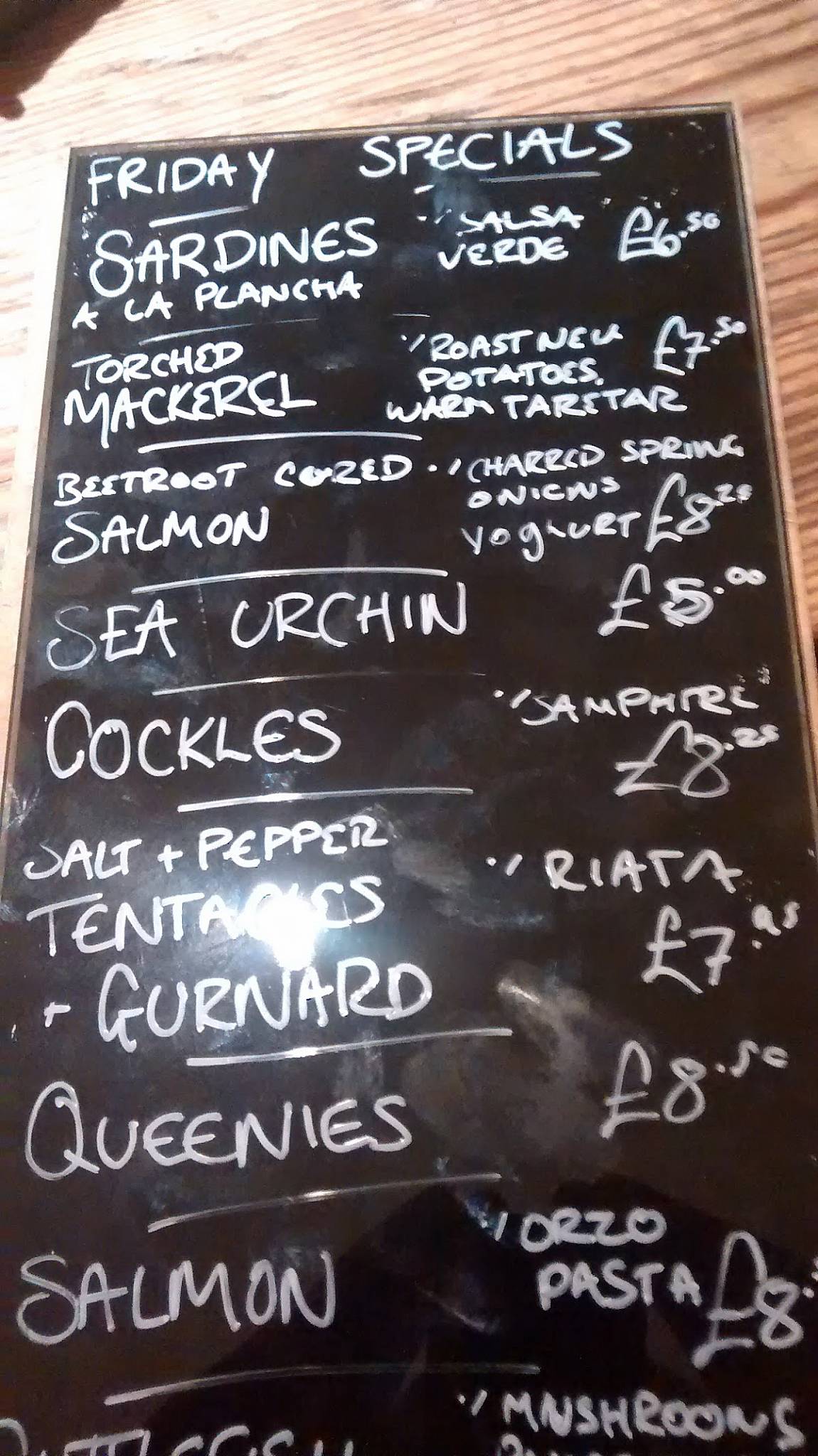 Menu at Crabshakk restaurant, Glasgow
