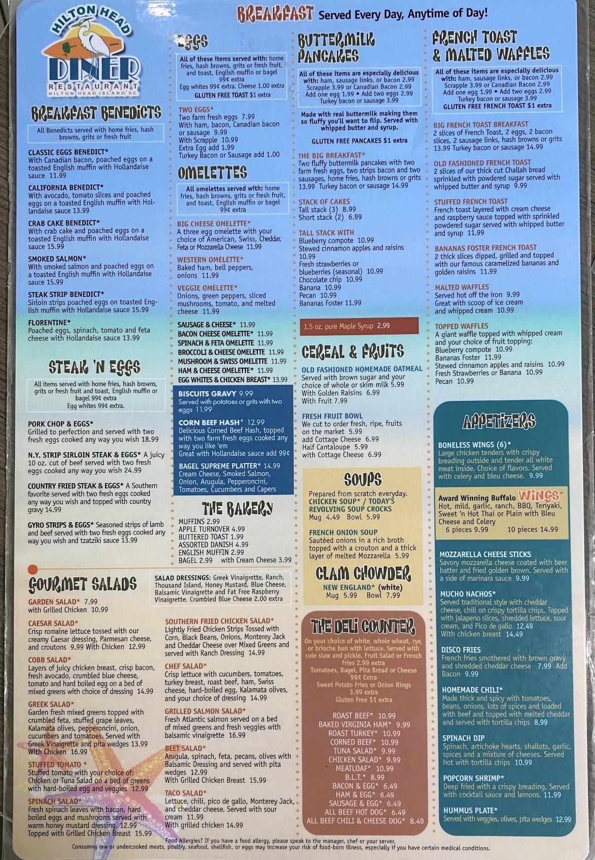 Menu at Hilton Head Diner Restaurant, Hilton Head Island