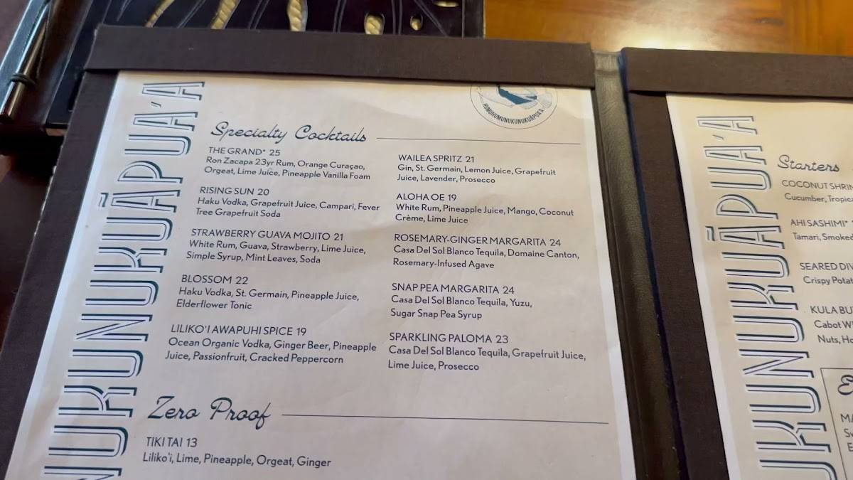 Menu at Humuhumunukunukuapua'a restaurant, WaileaMakena, Wailea Alanui Dr