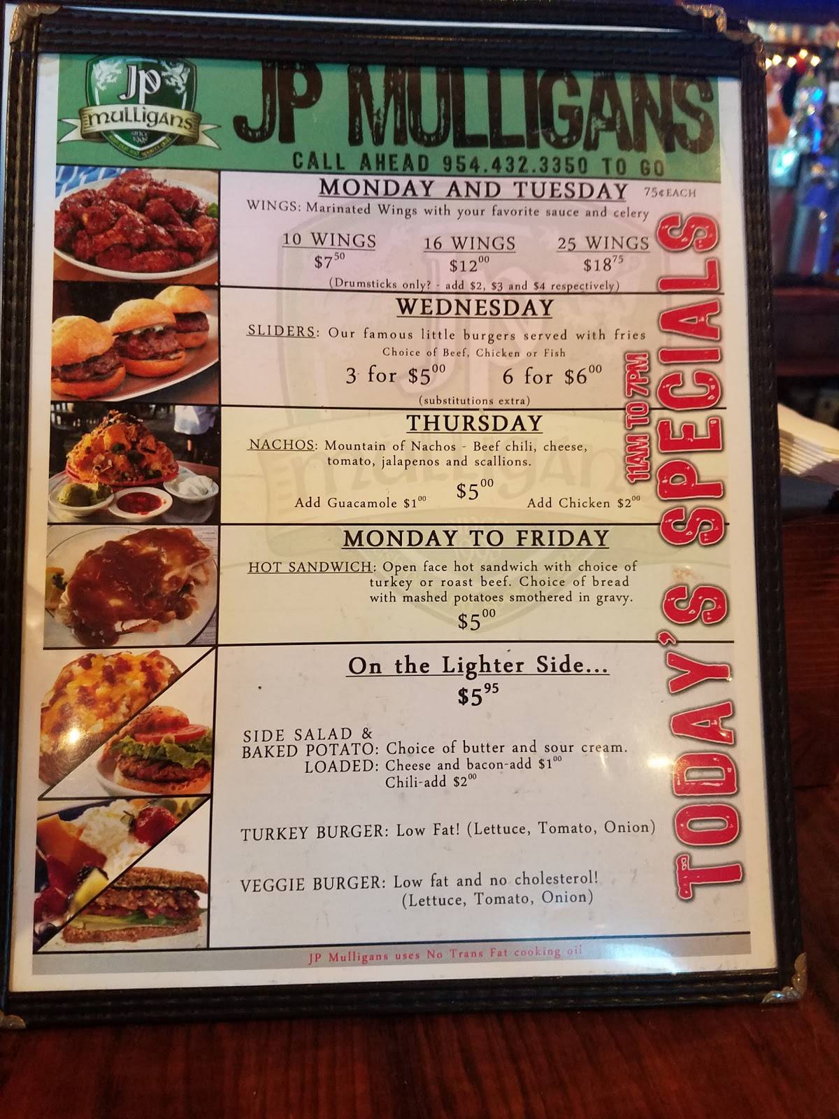 Menu at JP Mulligans pub & bar, Pembroke Pines