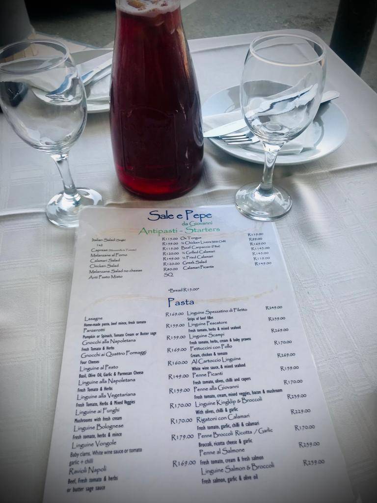 Menu at Sale e Pepe Da Giovanni restaurant, Sandton, Morningview