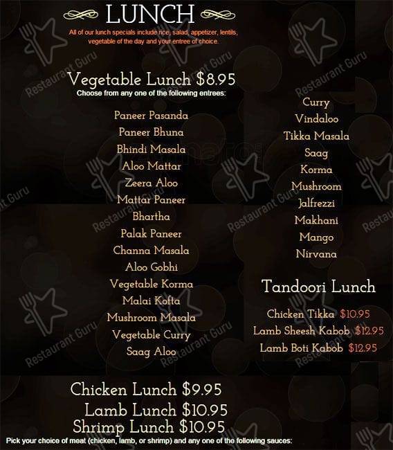 Menu at Karma Indian Cuisine and Lounge restaurant, Puyallup