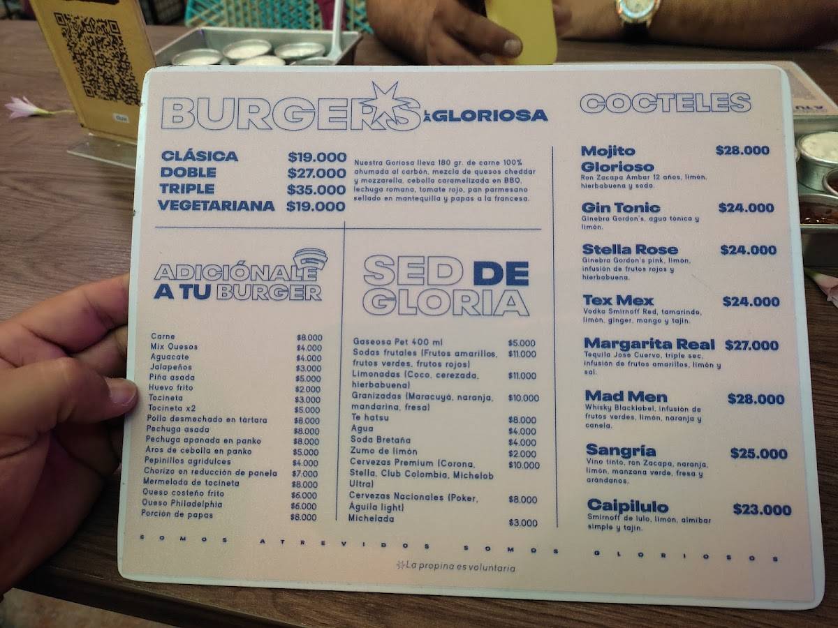 Carta del restaurante La Gloriosa Hamburguesería Cabecera Bucaramanga