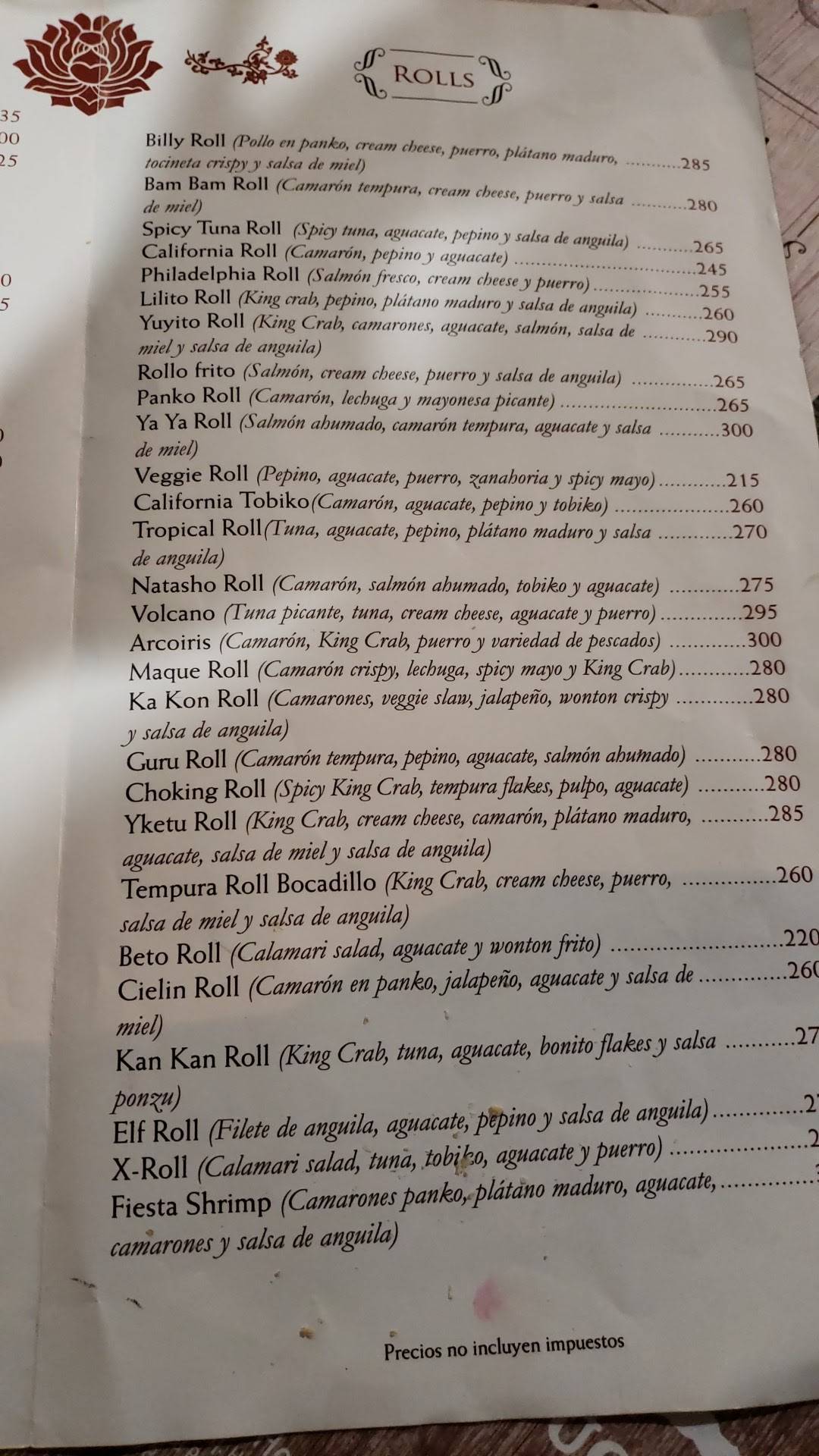 Carta del restaurante La Locanda Patio Colombia, Santo Domingo, G248+X85