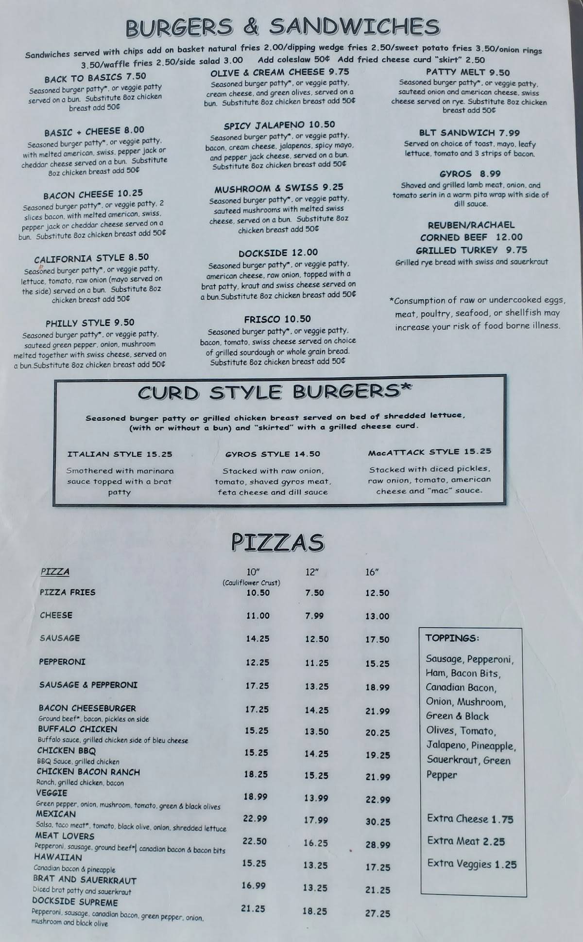 Menu at Patti's Dockside pub & bar, Lake Nebagamon