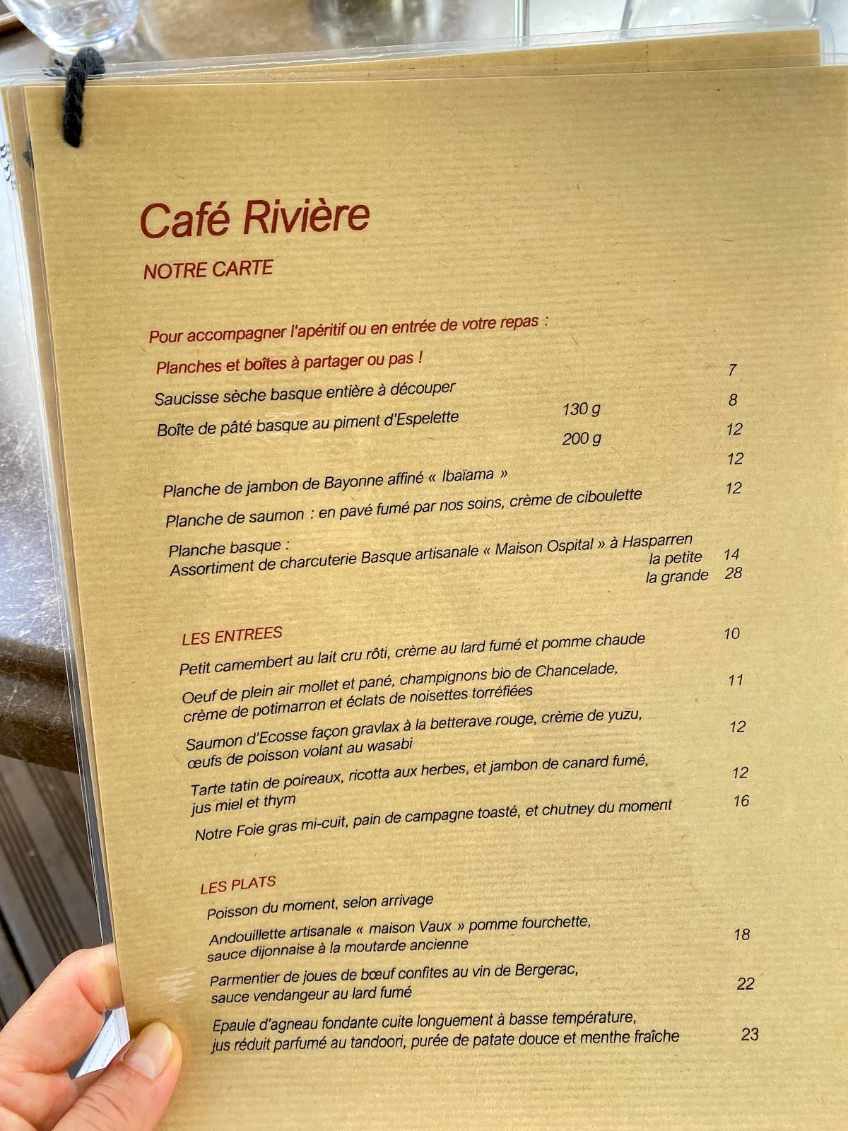 Menu au Café Rivière Trélissac, Trélissac