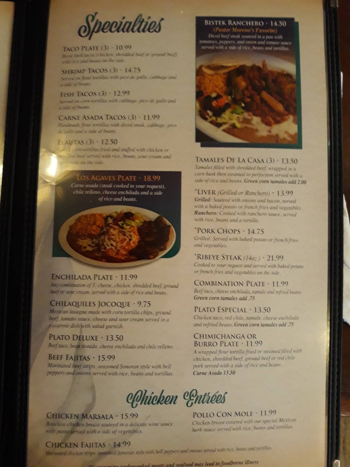 Menu at Los Agaves Restaurant, Green Valley
