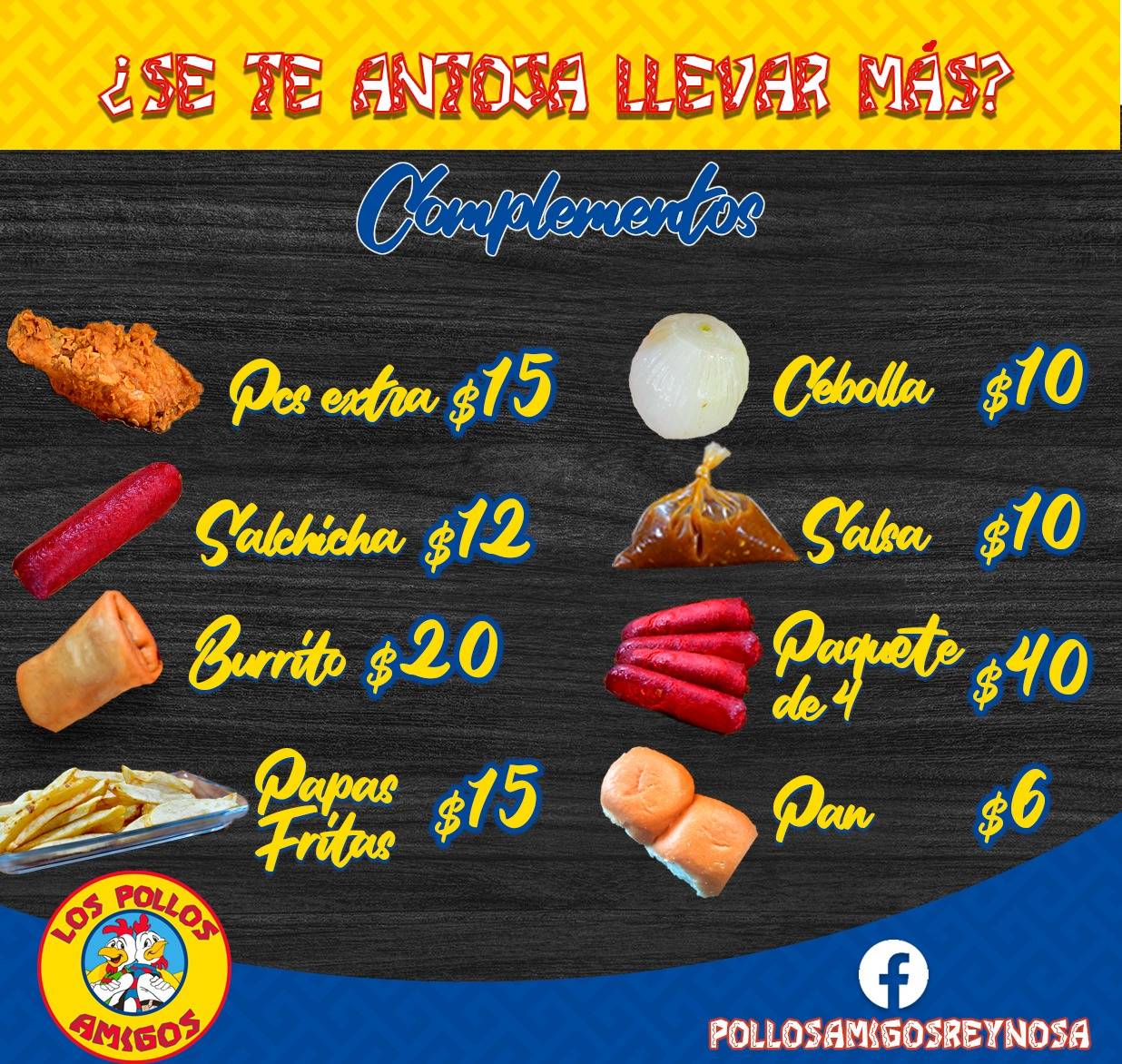 Menu at Los Pollos Amigos restaurant, Reynosa