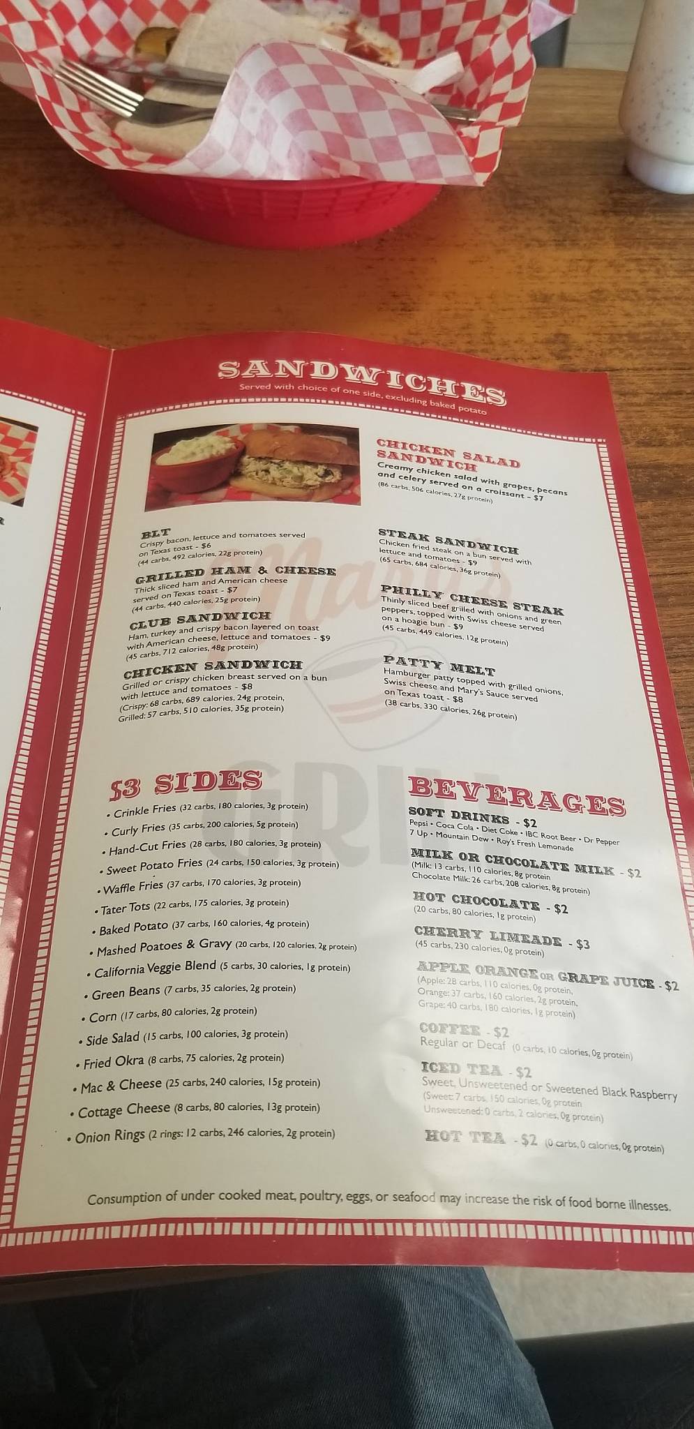 Menu at Mary's Grill restaurant, Tonkawa