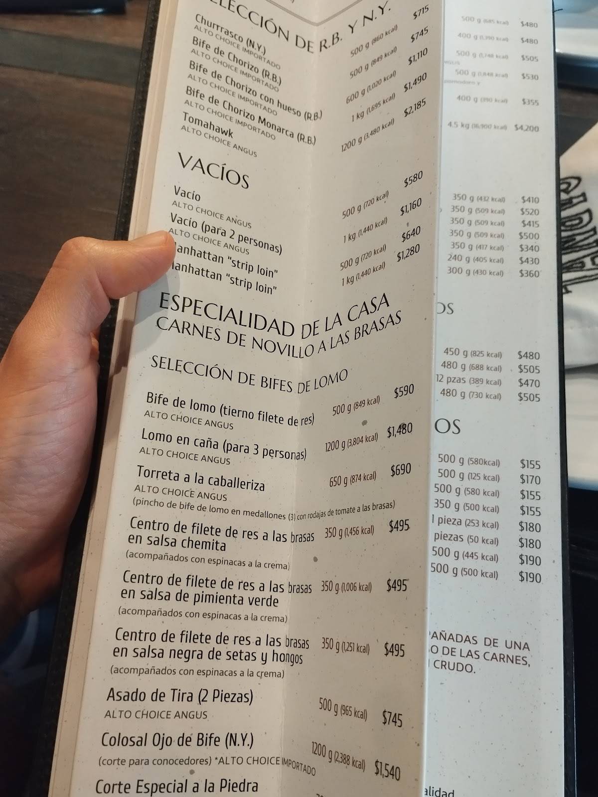 Carta del restaurante Carnal - Insurgentes, Ciudad del México