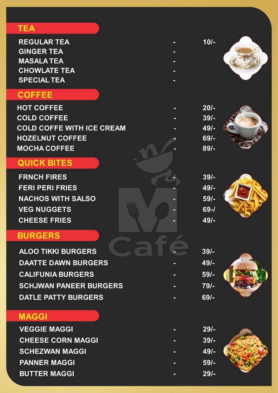 Menu at Mid Night Cafe, Indore