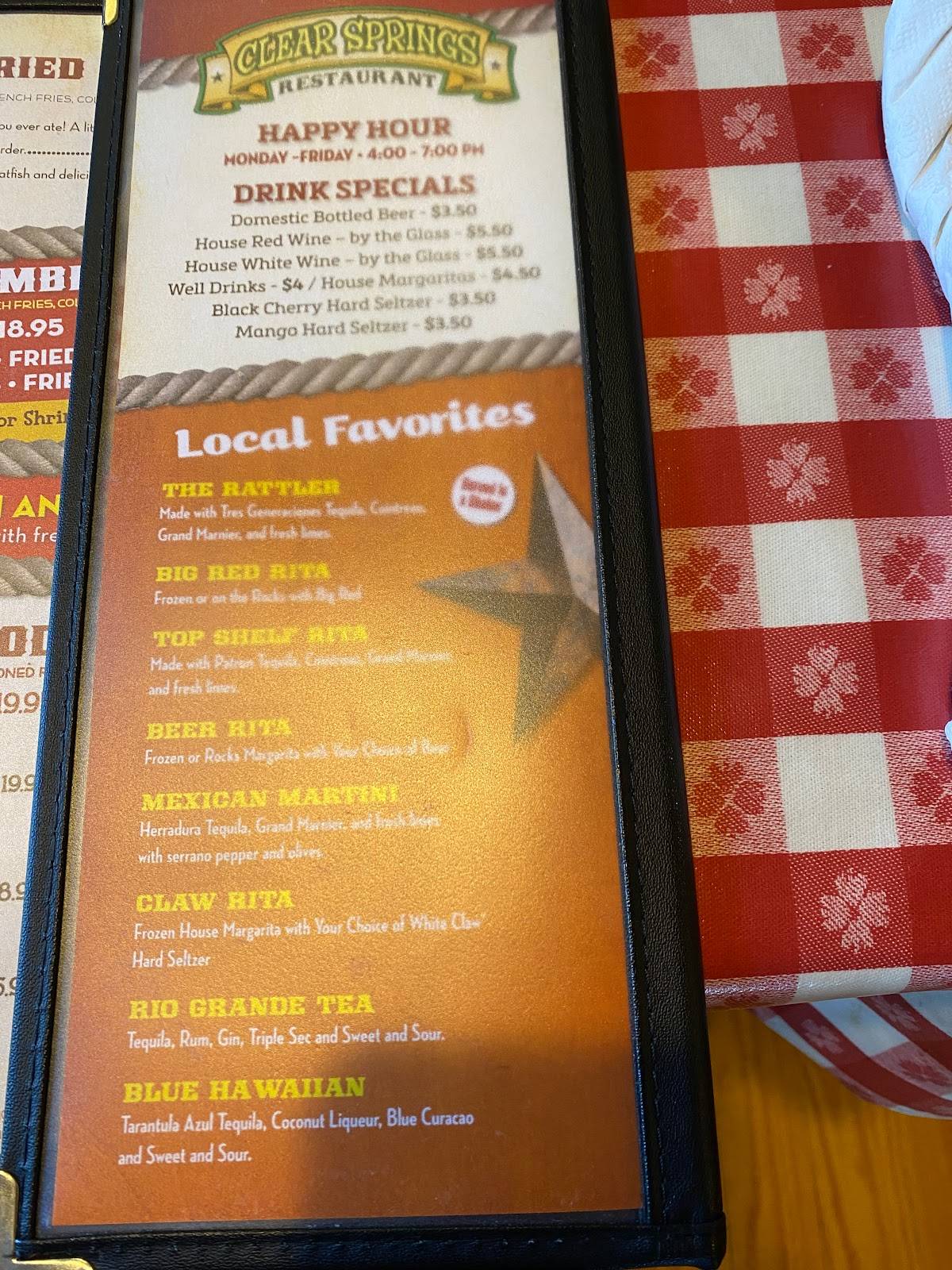 Menu At Clear Springs Restaurant Midland menu-at-clear-springs-restaurant-midland
