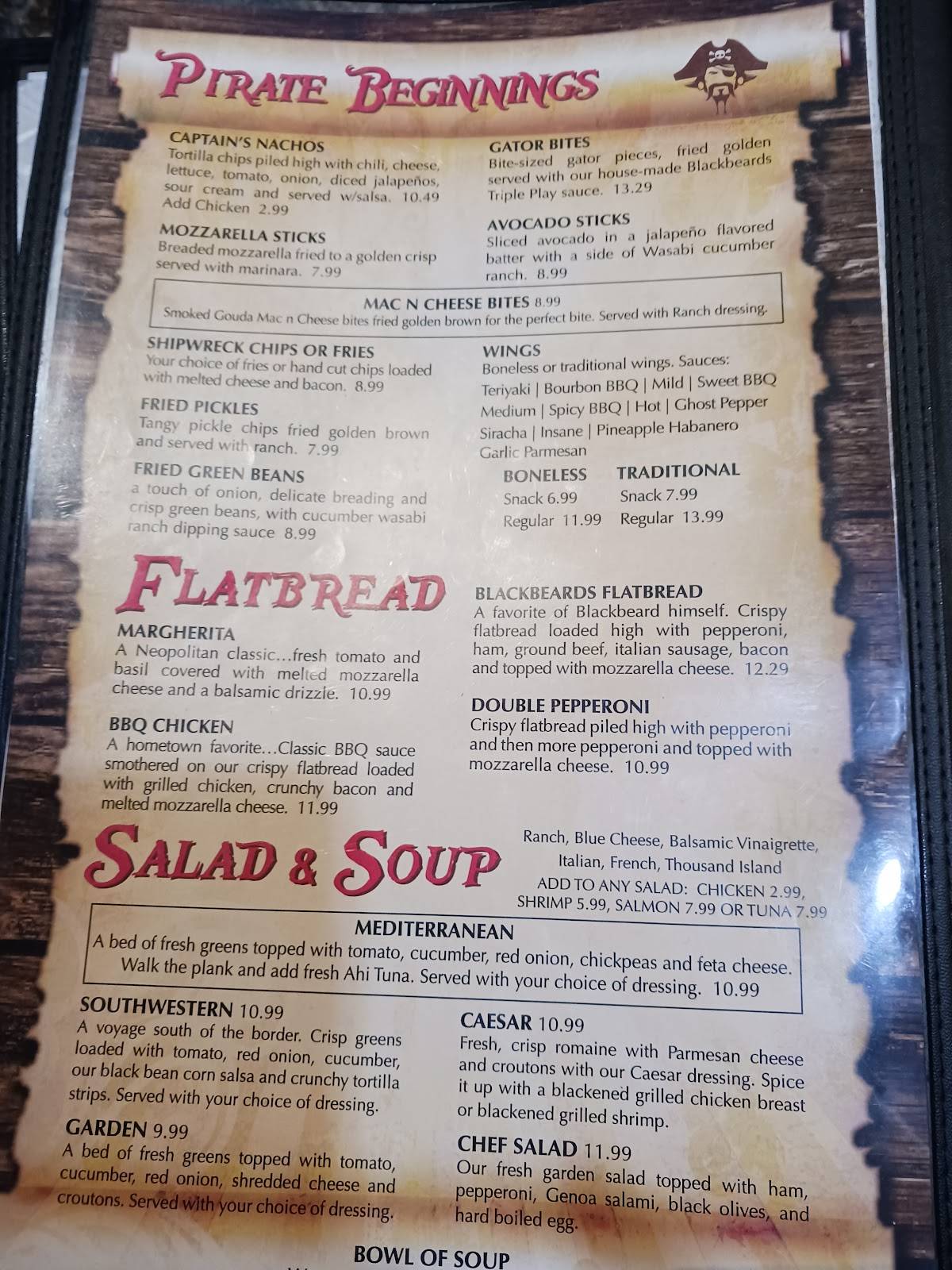 Menu at Blackbeard's Triple Play Restaurant & Bar, New Bern