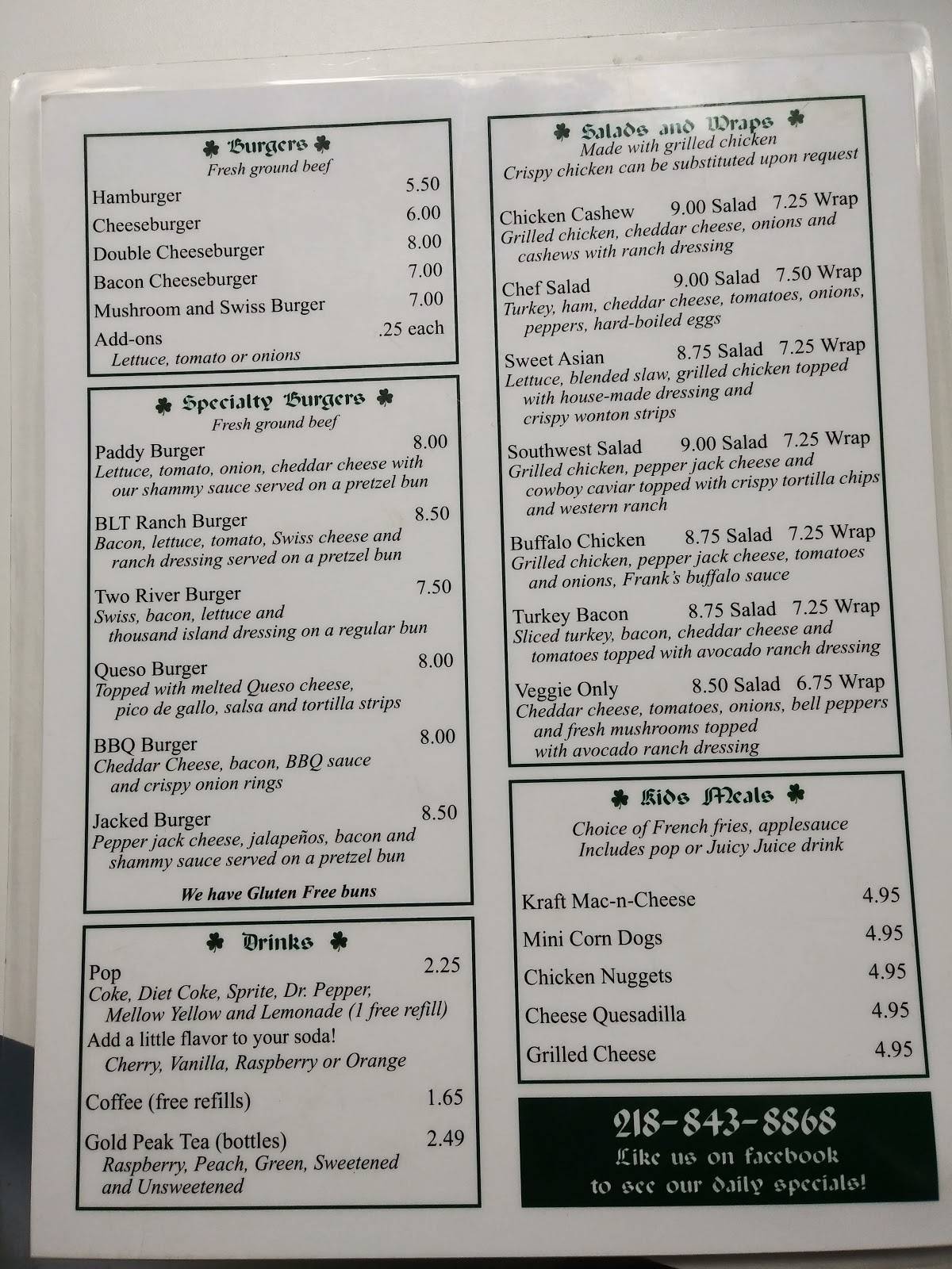 Menu at North Branch Bowl and Grill pub & bar, Hallock