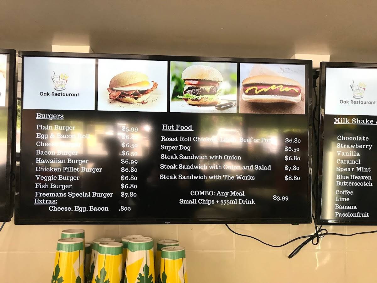 Menu at Oak Dairy Bar, Freemans Waterhole, 890 Freemans Dr