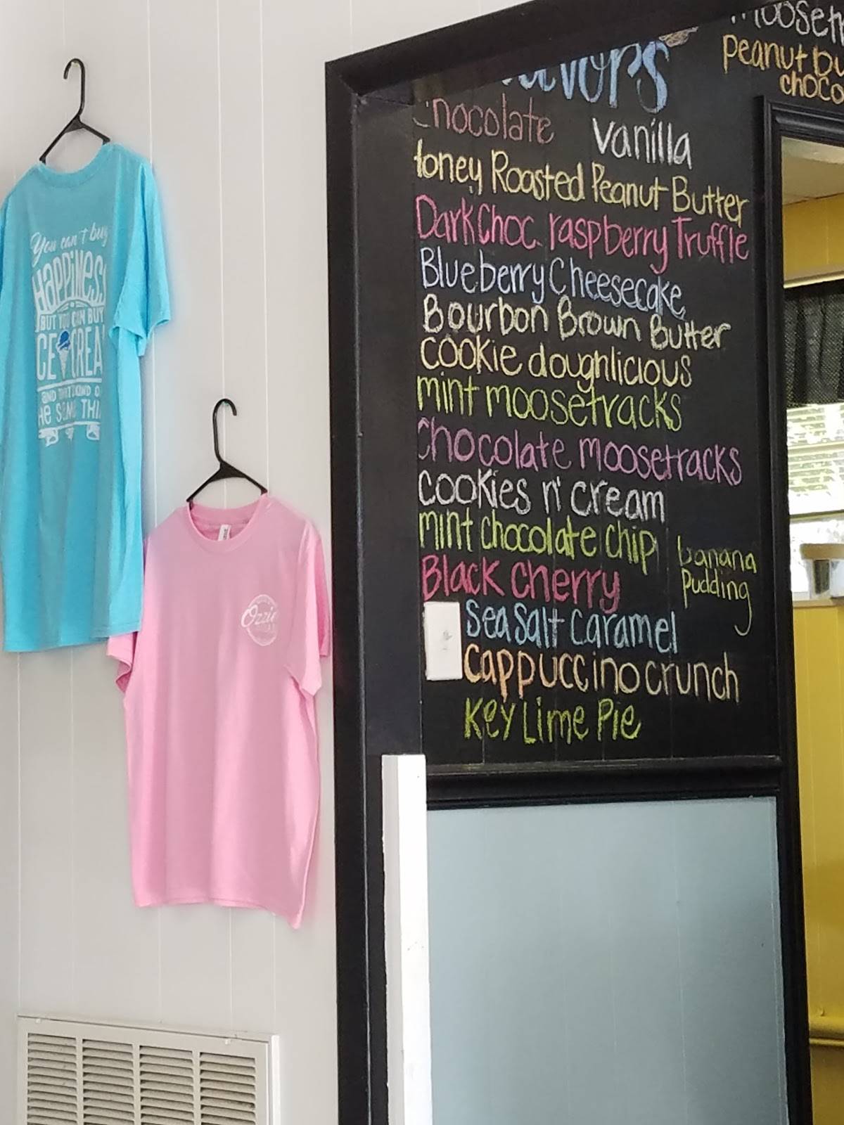 Menu at Ozzie's IceCream Shop, Greensboro, Old Battleground Rd