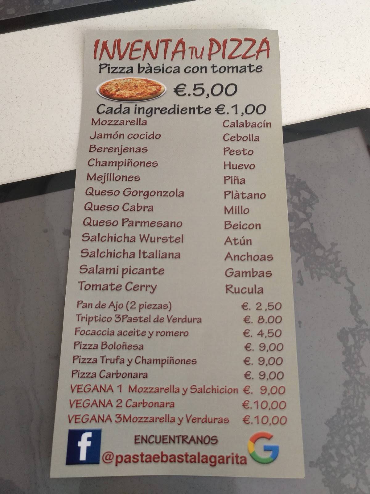 Menu at PASTA E BASTA restaurant, La Garita