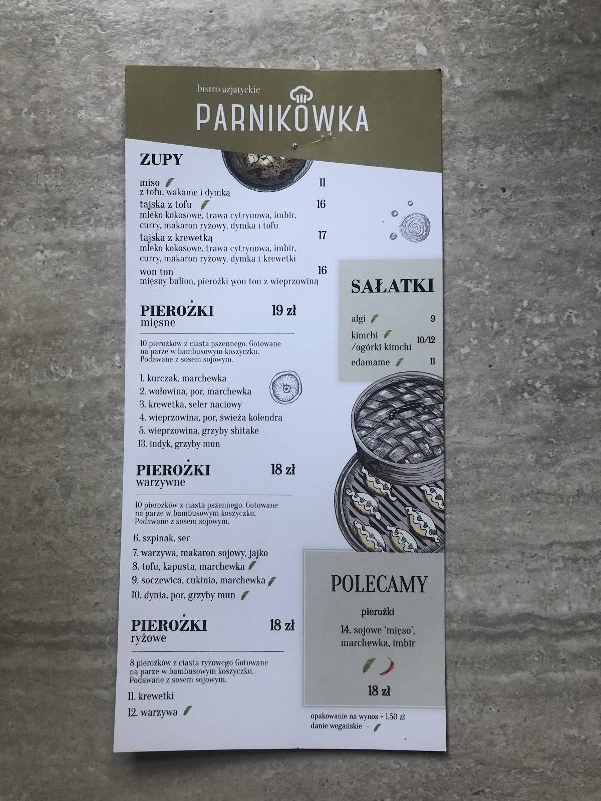 Menu at Parnikówka restaurant, Zalesie Górne