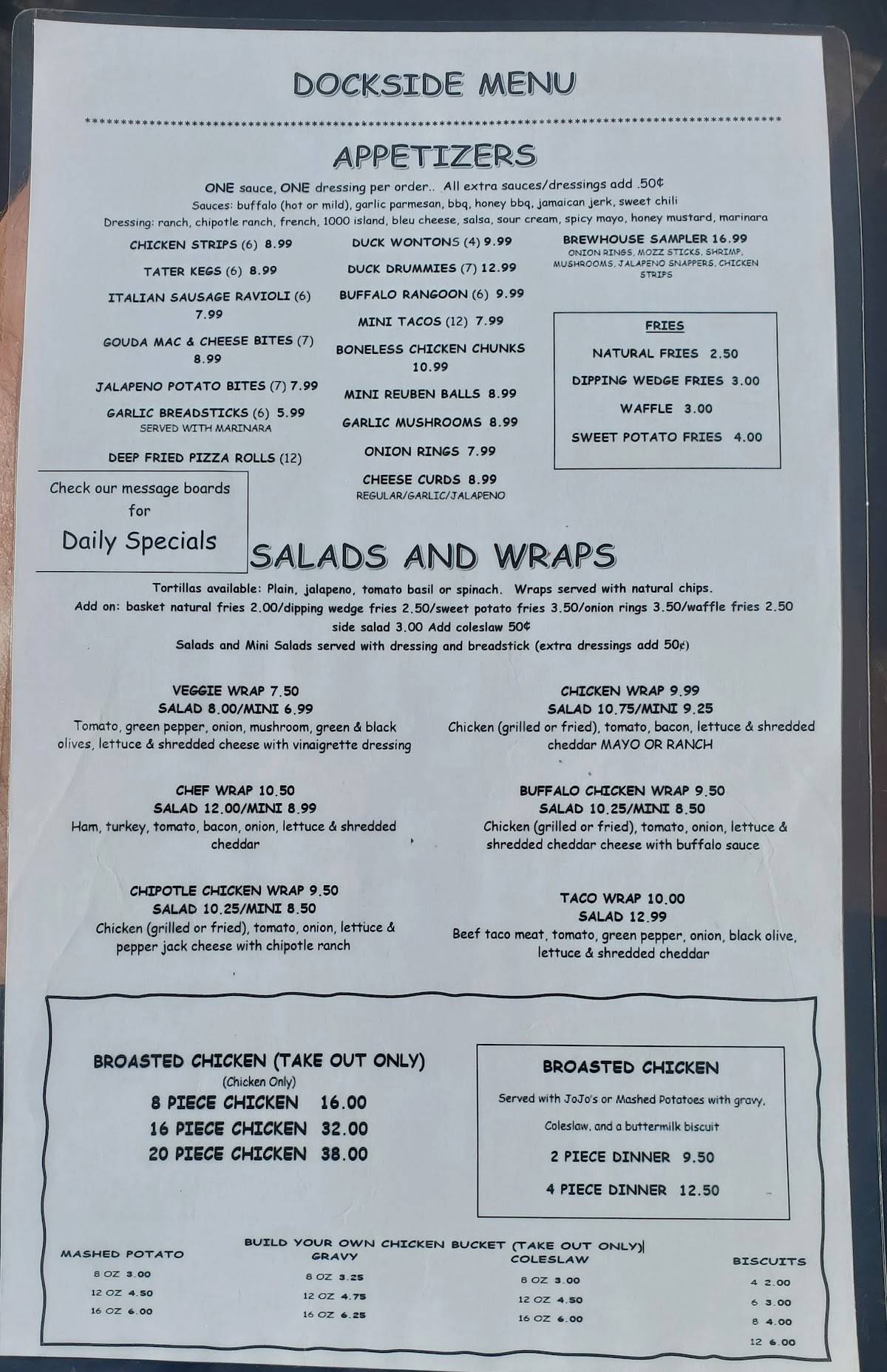 Menu at Patti's Dockside pub & bar, Lake Nebagamon