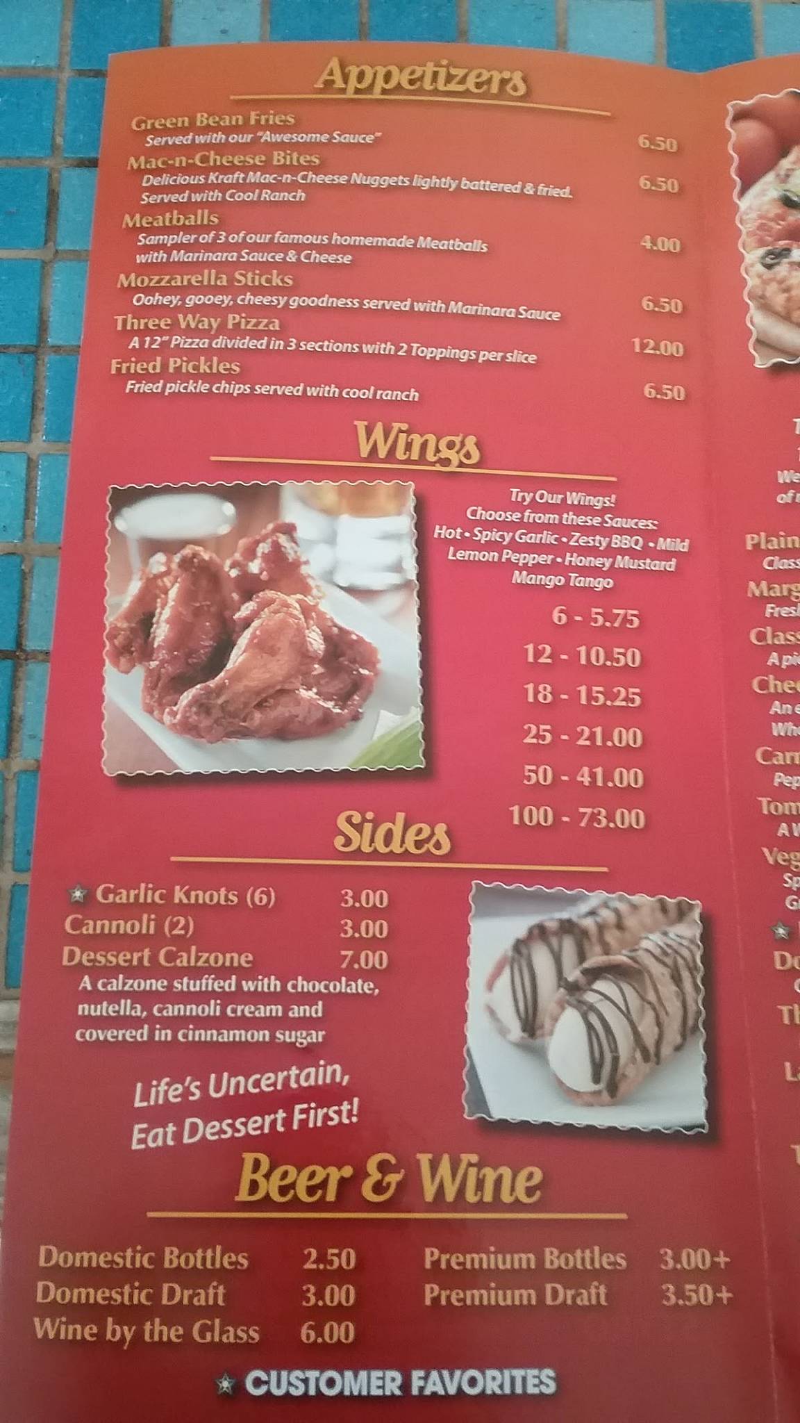 Menu at Pepperoni Grill at the Beach pizzeria, Oak Island
