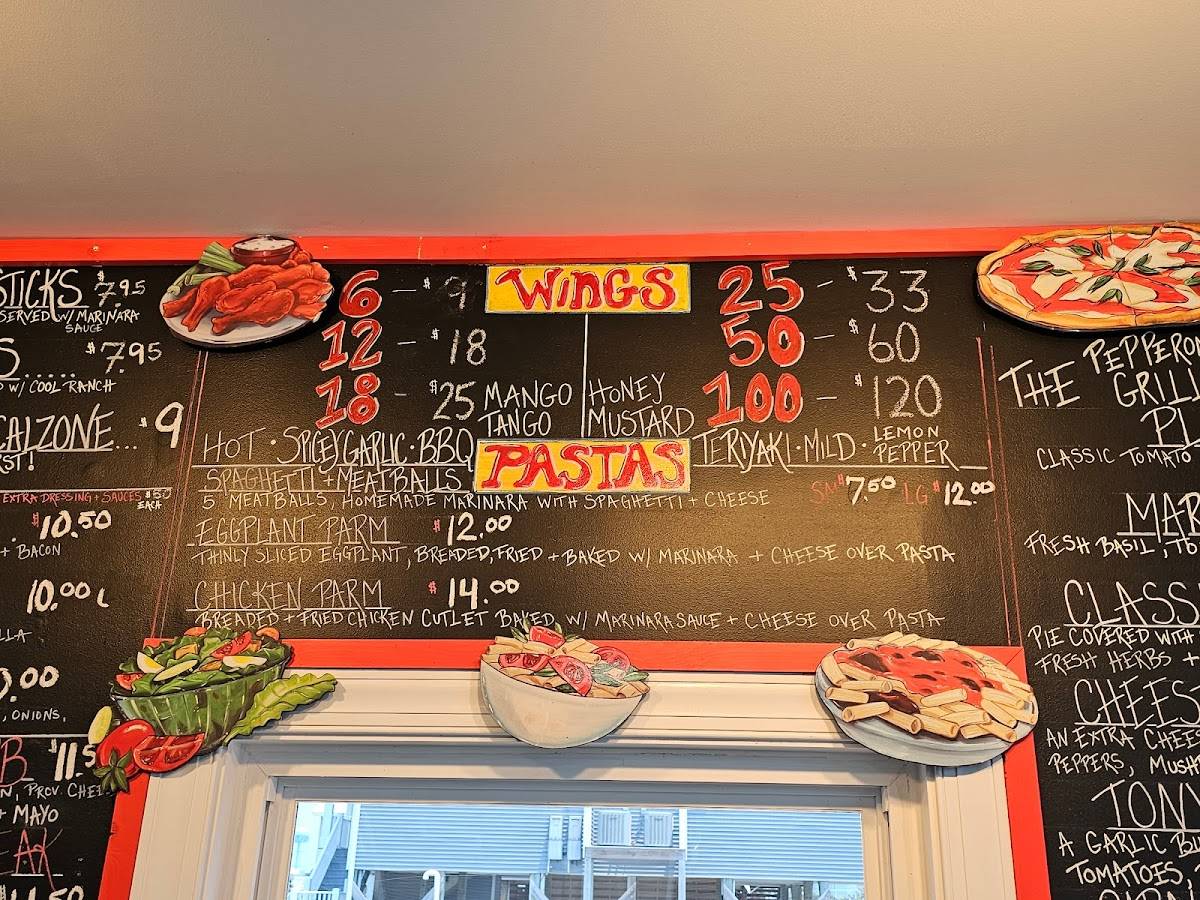 Menu at Pepperoni Grill at the Beach pizzeria, Oak Island