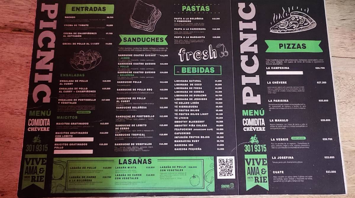 Menu at Picnic restaurant, Sabaneta