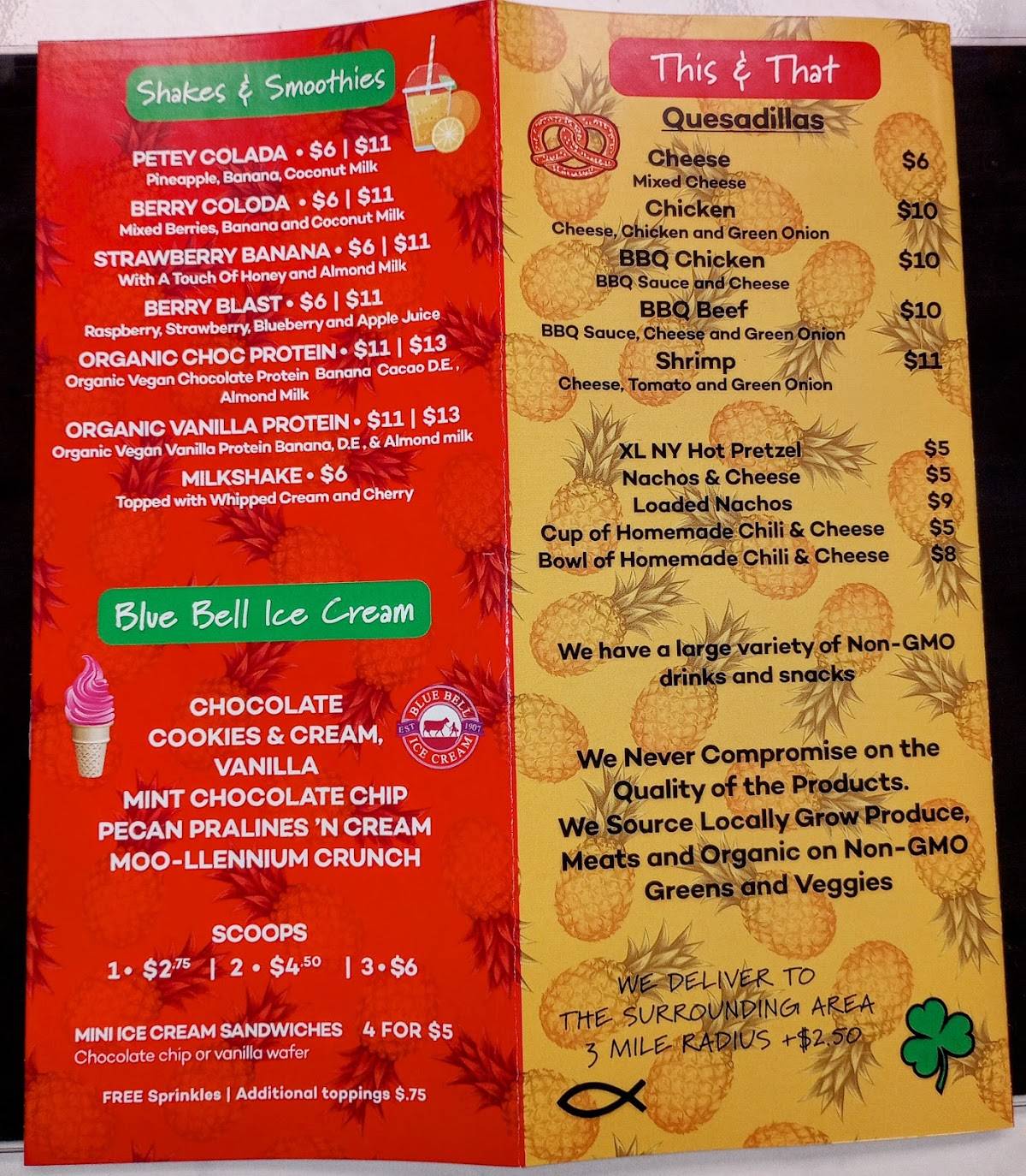 Menu at Pineapple Pete's restaurant, Fort Lauderdale