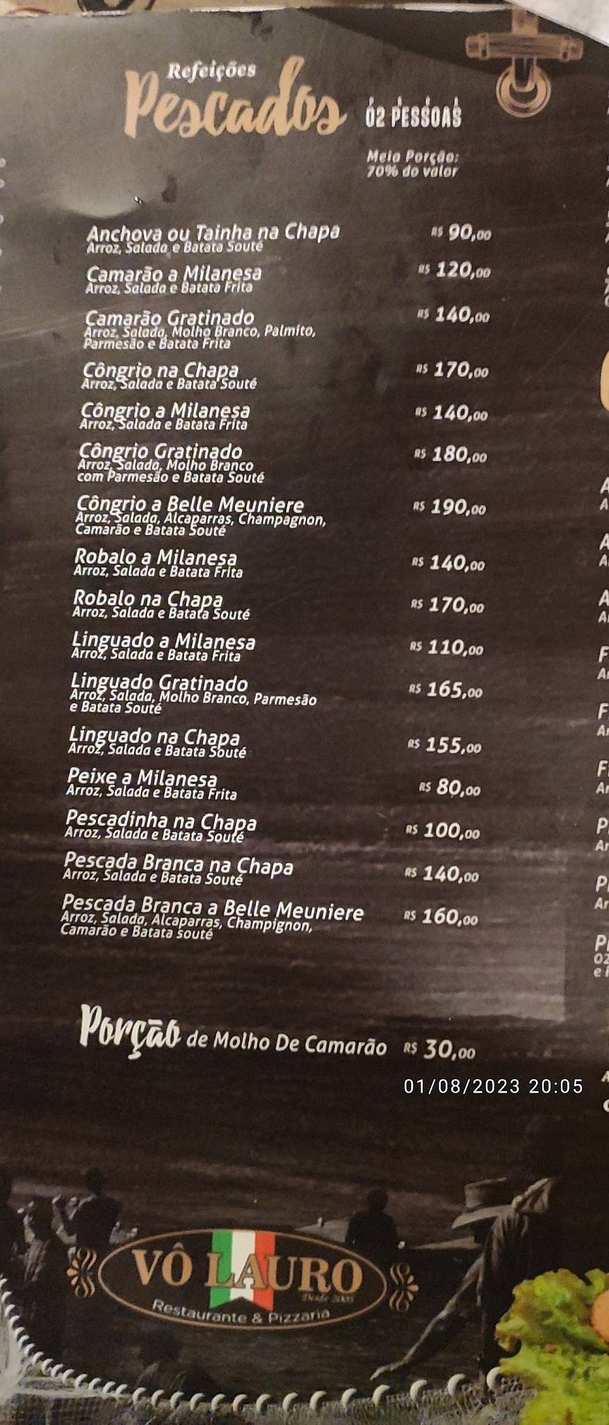 Menu em Vô Lauro Restaurante e Pizzaria, Bombinhas