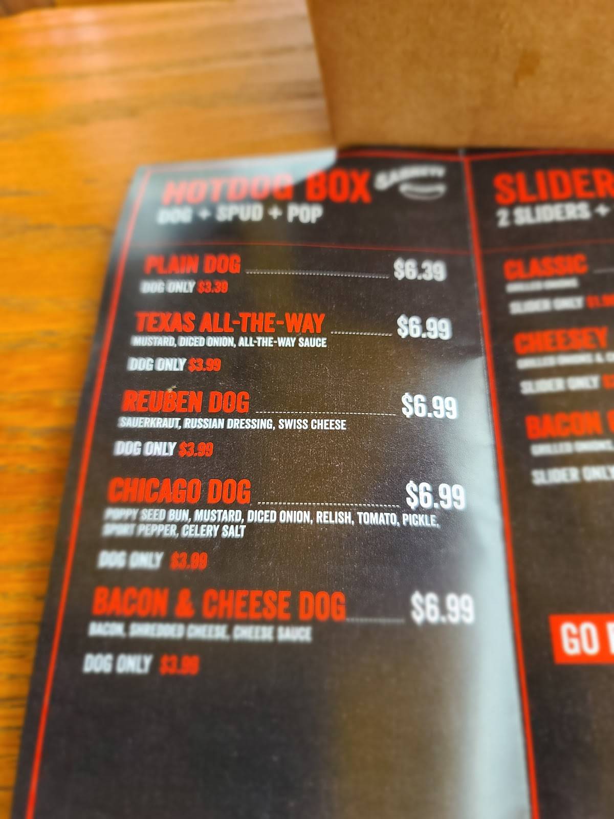 Menu at Pop's Place restaurant, Rockaway