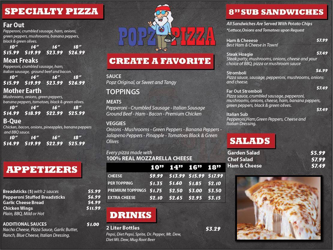Menu at Popz Pizza of Franklin restaurant, Franklin