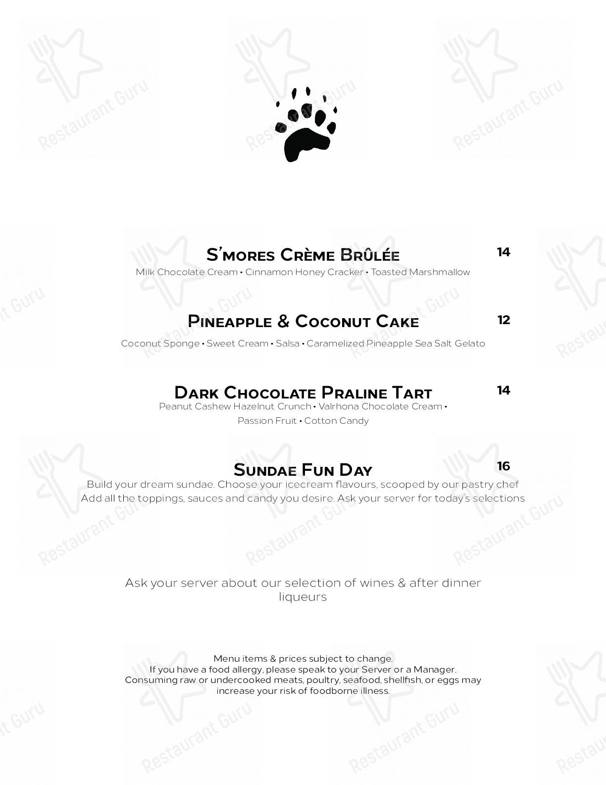 Menu at Cinnamon Bear Bar & Grille, Whistler
