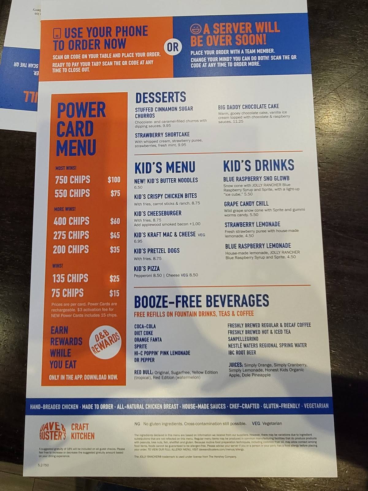 Menu at Dave & Buster's Carlsbad pub & bar, Carlsbad, El Camino Real