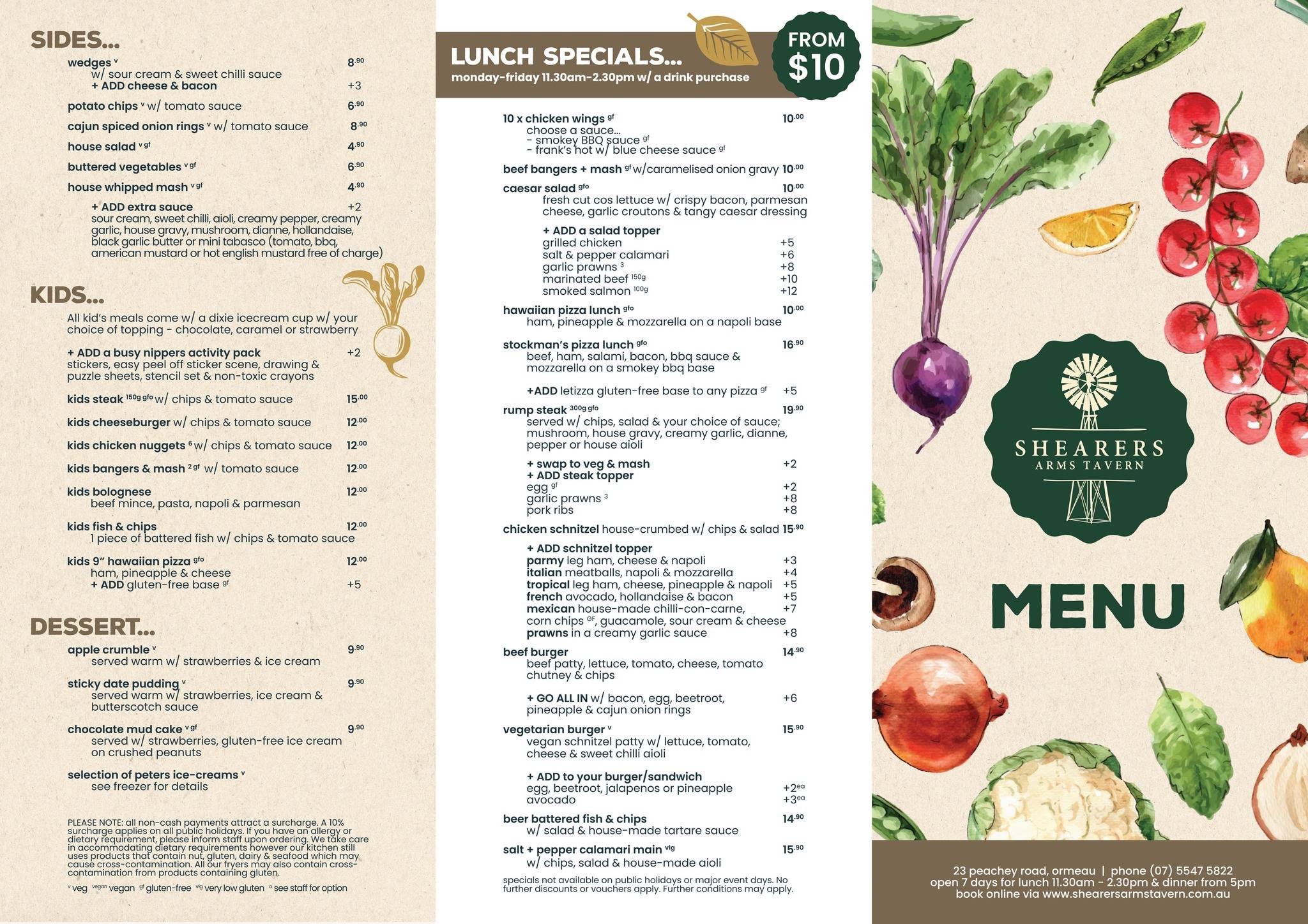 Menu at Shearers Arms Tavern pub & bar, Ormeau