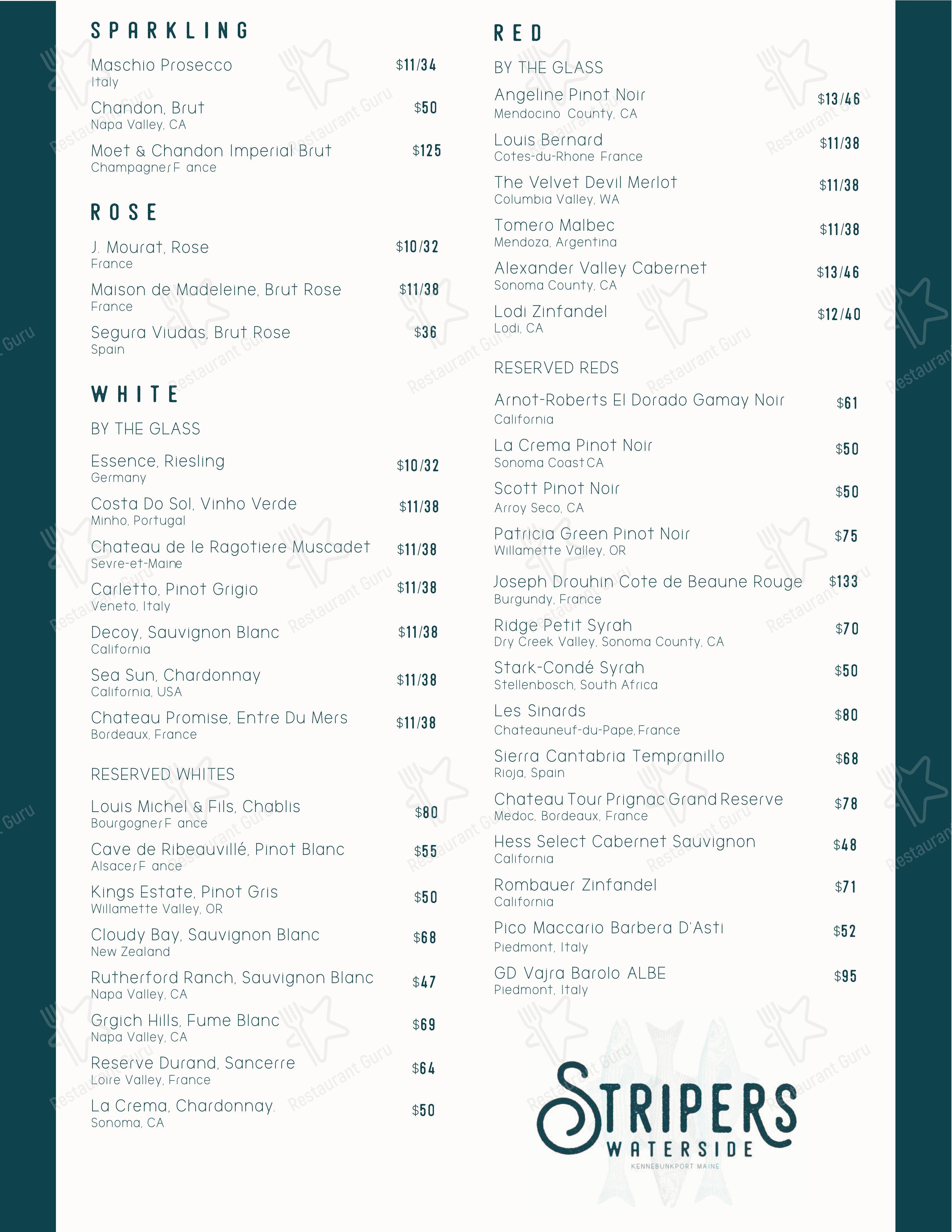 Carta de Stripers Waterside Restaurant, Kennebunkport