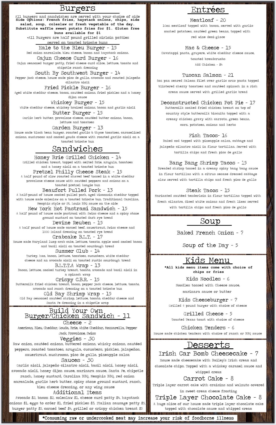 Menu at The Hale House pub & bar, Hales Corners
