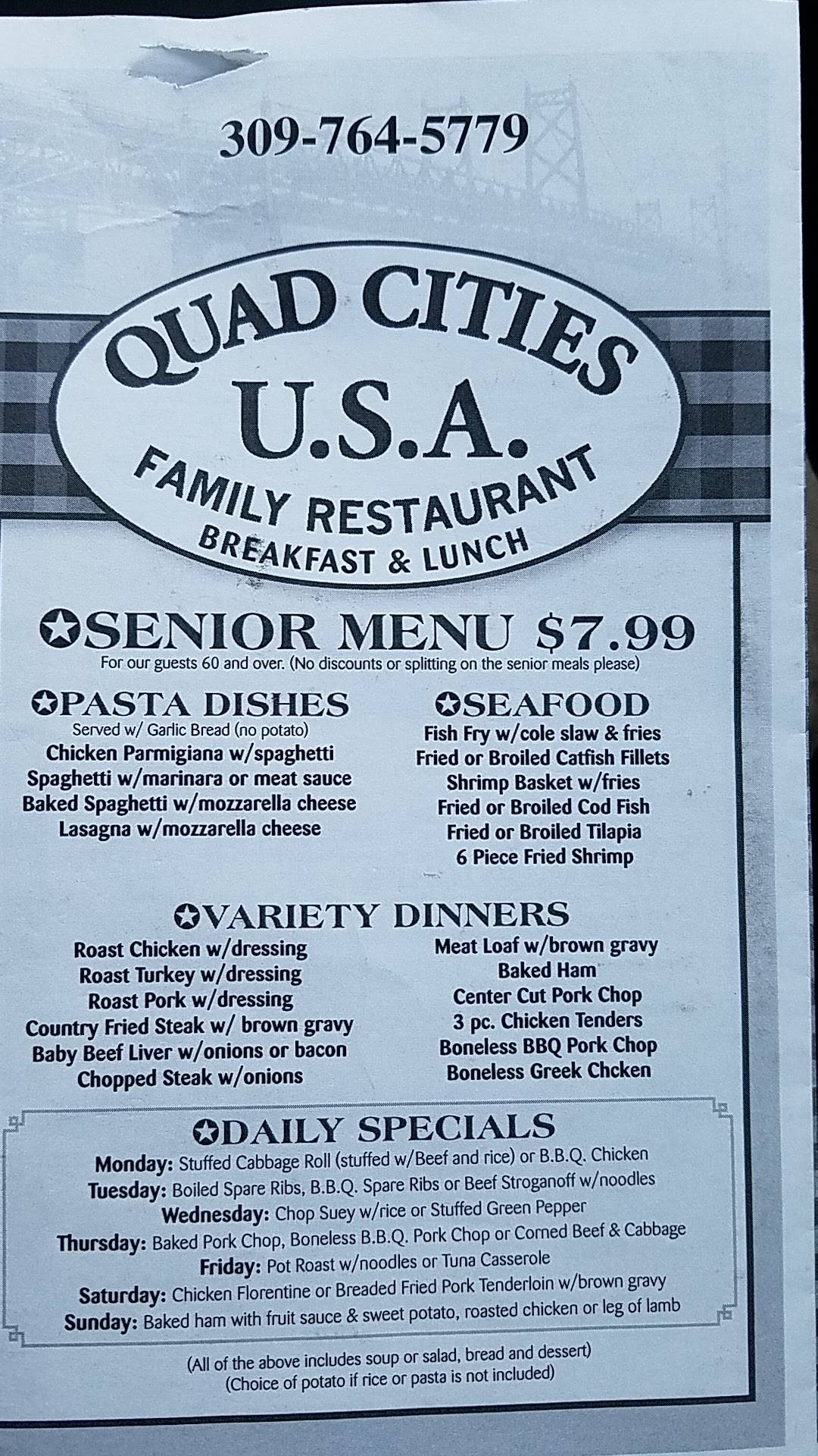 Menu at Quad Cities U.S.A. Family Restaurant, Moline