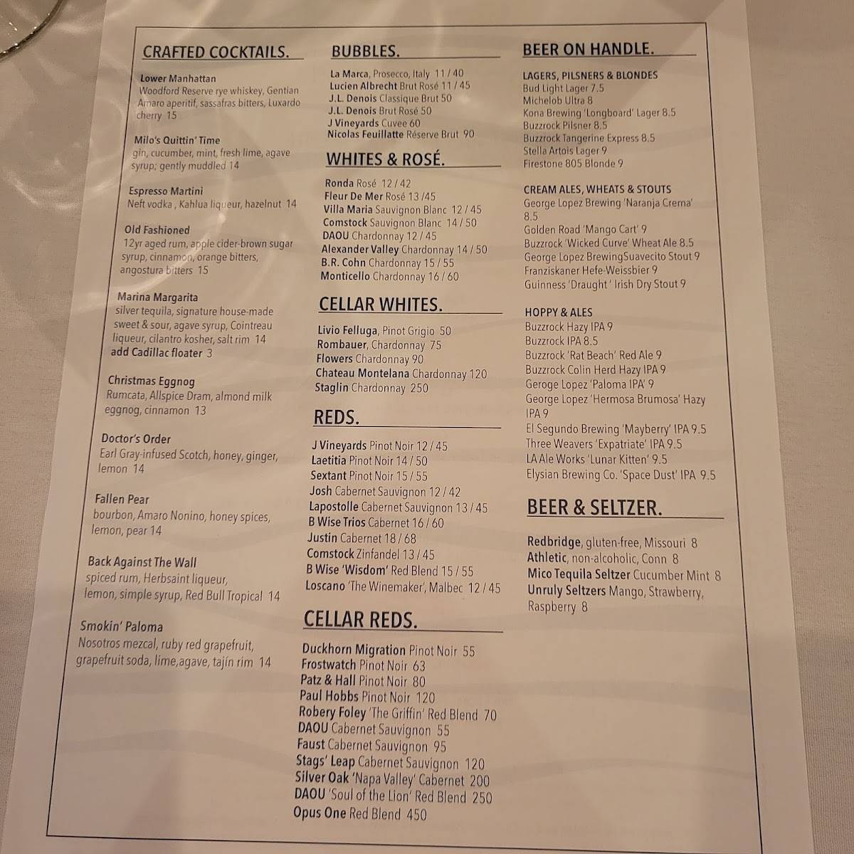 Menu at Sea Level Restaurant and Lounge, Redondo Beach