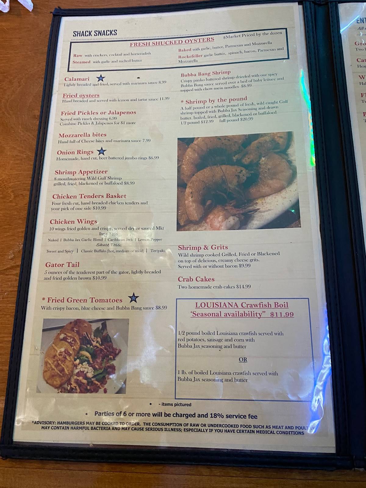 Menu at Bubba Jax Crab Shack restaurant, Valdosta
