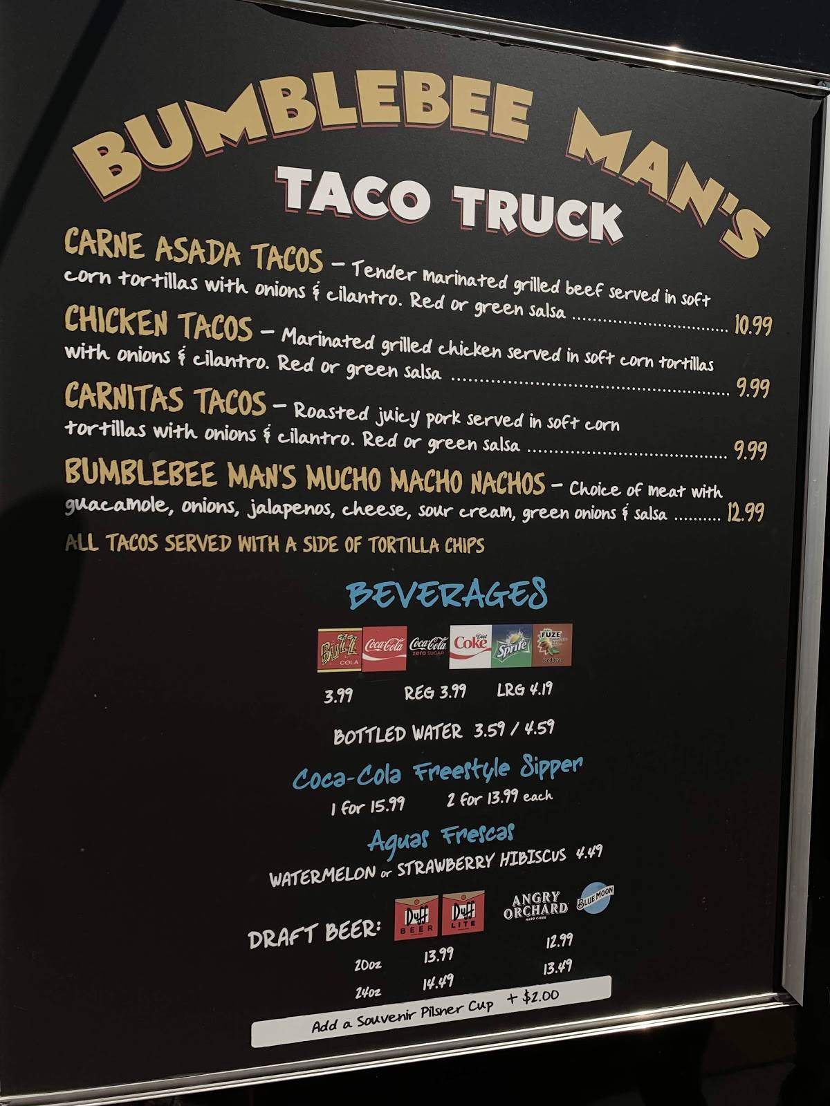 Menu At Bumblebee Man's Taco Truck Restaurant, Universal City