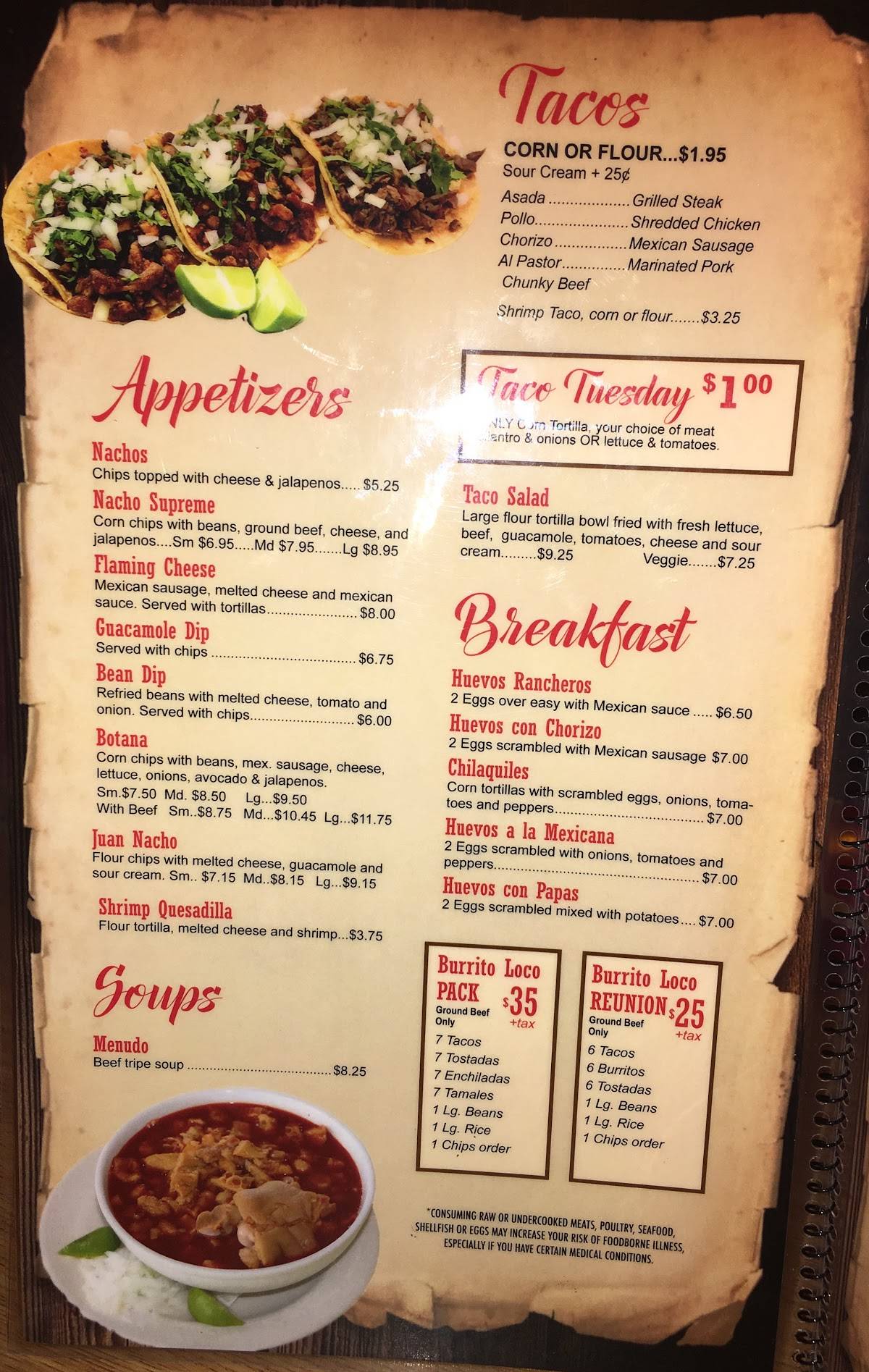 Menu at Burrito Loco restaurant, Dearborn Heights
