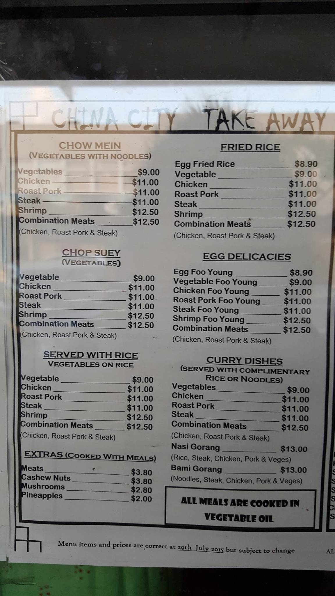 Menu at China City Restaurant, Upper Hutt