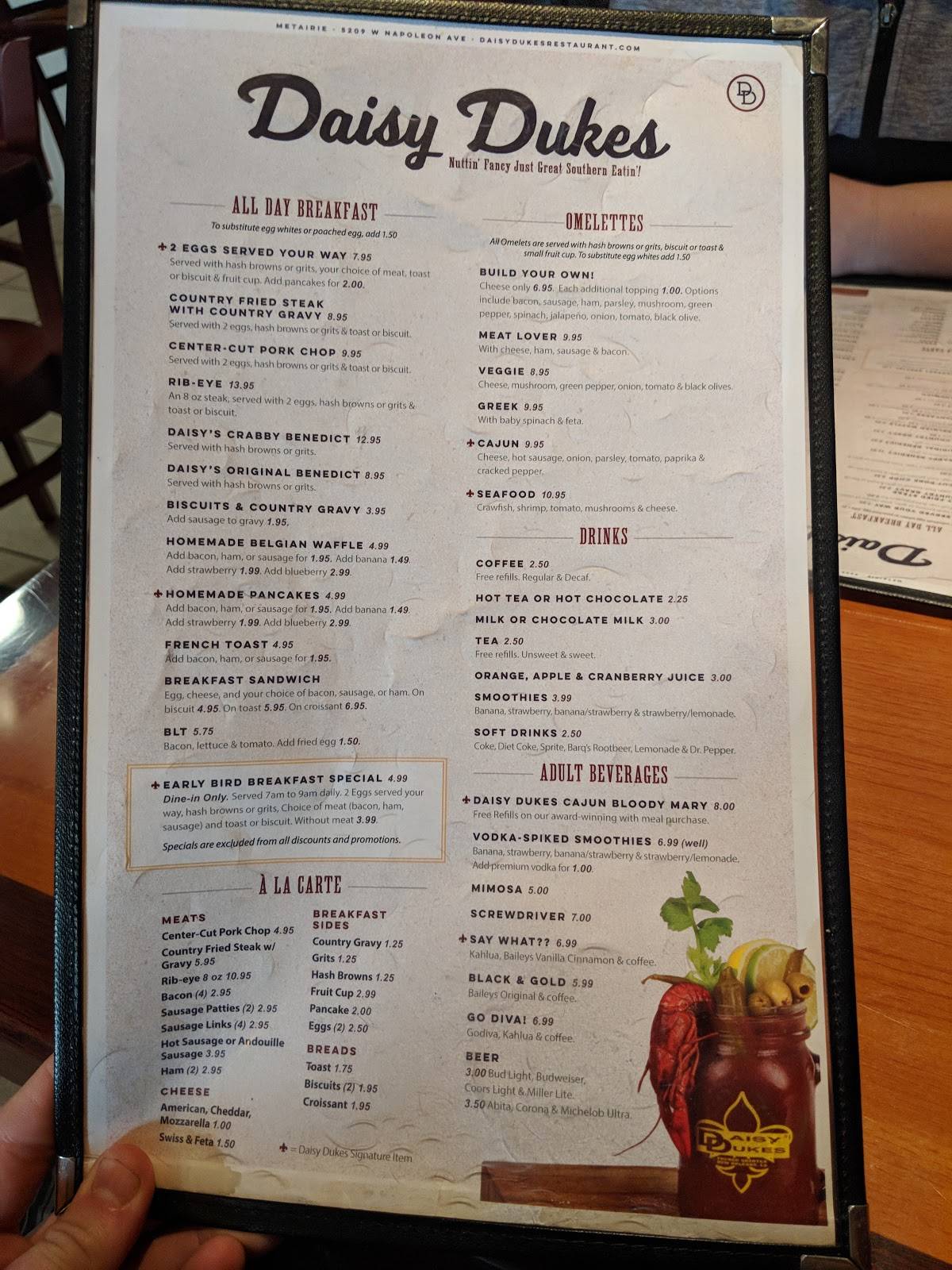 Menu at Daisy Dukes Metairie restaurant, Metairie, W Napoleon Ave