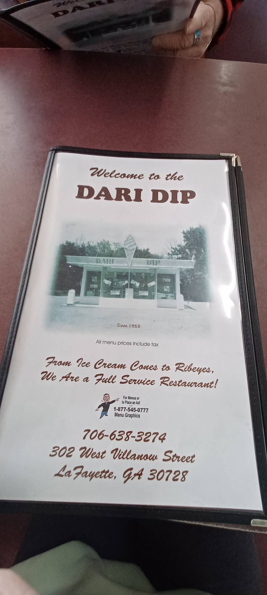 Menu at DariDip restaurant, LaFayette