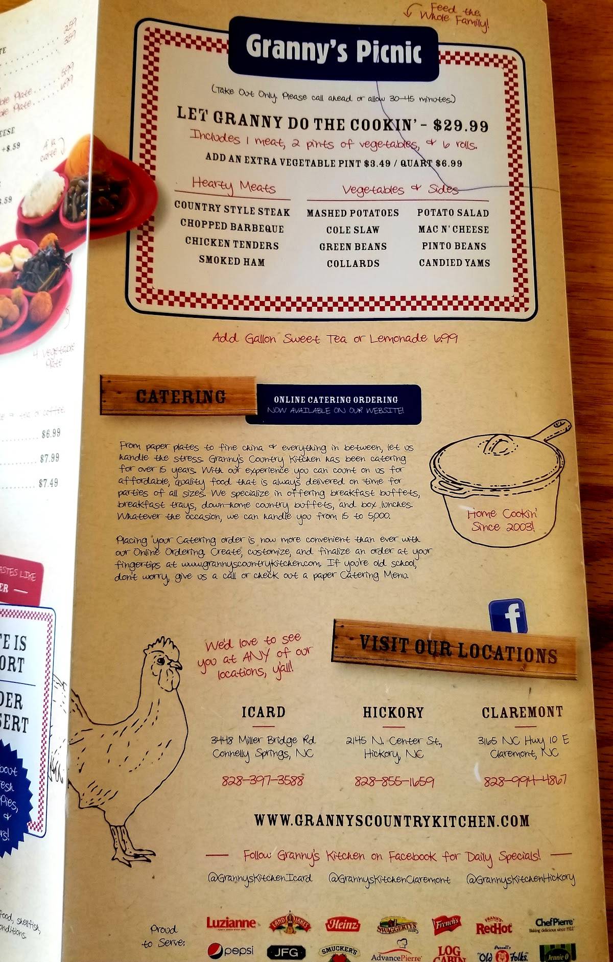 Menu at Granny's Country Kitchen Icard restaurant, Icard, Miller Bridge Rd