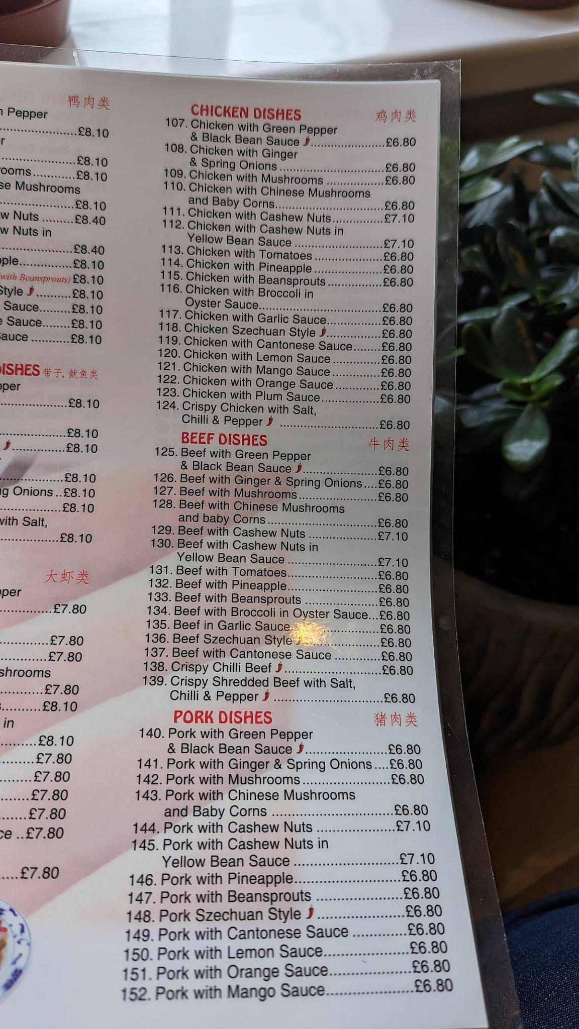 Menu at Jasmine Restaurant, Yelverton