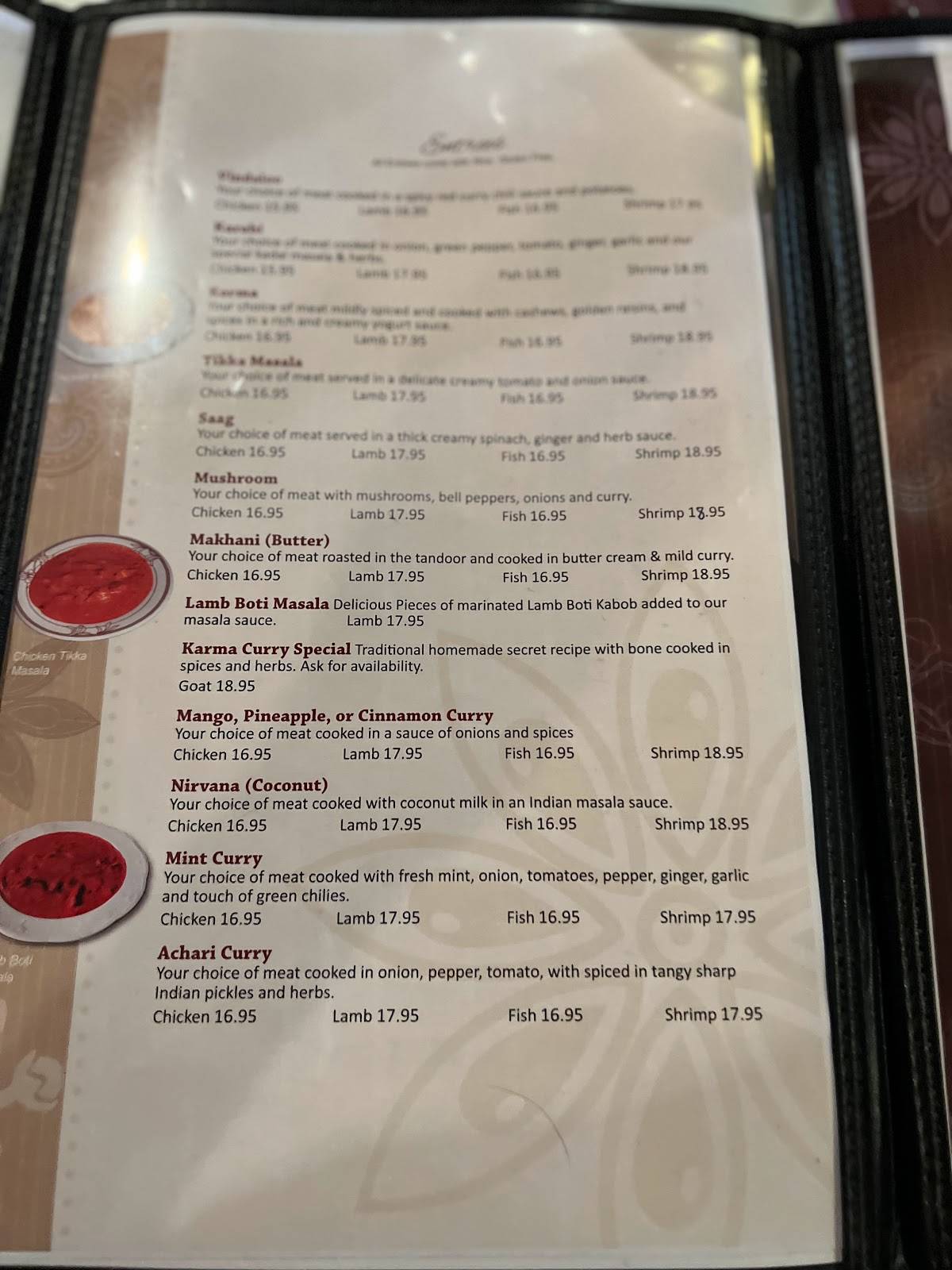 Menu at Karma Indian Cuisine and Lounge restaurant, Puyallup