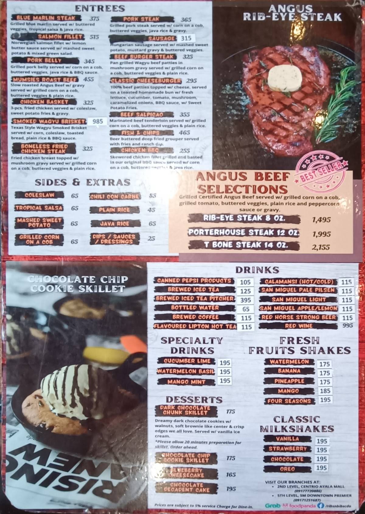 Menu at Ribs & Bibs restaurant, Cagayan de Oro, Level 5